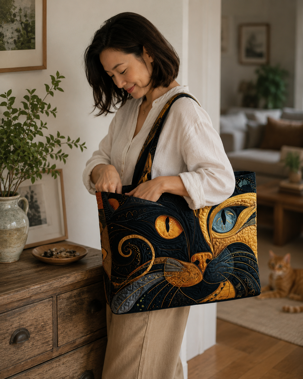 Handcrafted Tote Bag The Mysterious Cat – Jasmine Bedok