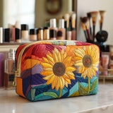 Golden Summer Bloom Quilted Makeup Bag