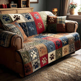 Lucinda - Quilted Sofa Cover with Paw Prints Cheerful
