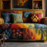 Myrtie - Quilted Sofa Cover with Paw Prints