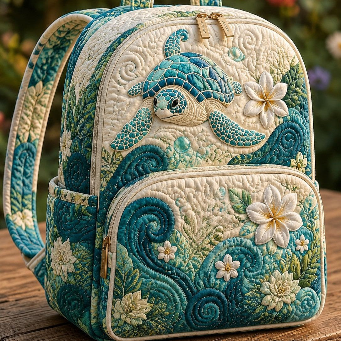 Padded Backpack - Sea Turtle and Plumeria – front view