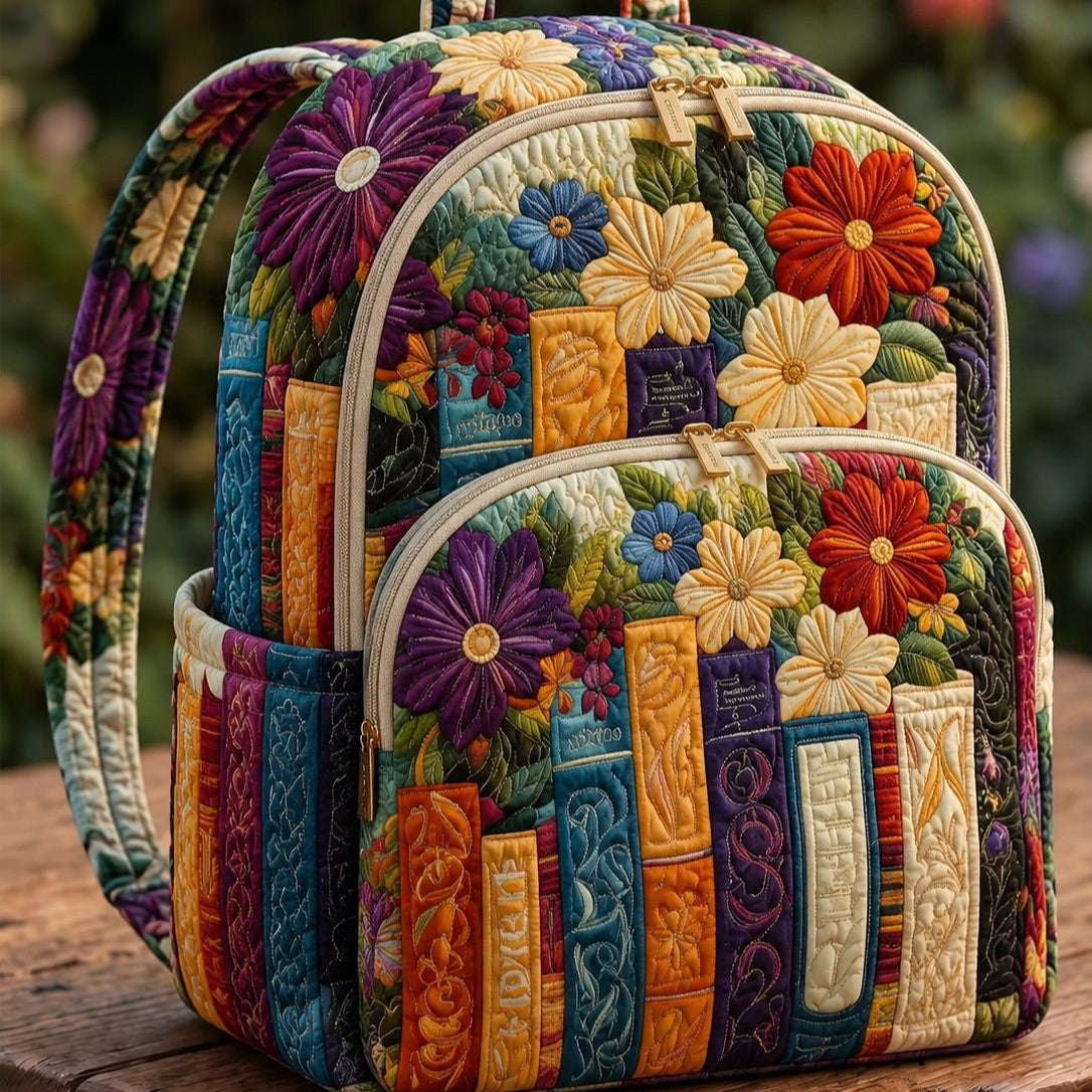 Padded Backpack - Books and Daisies – front view