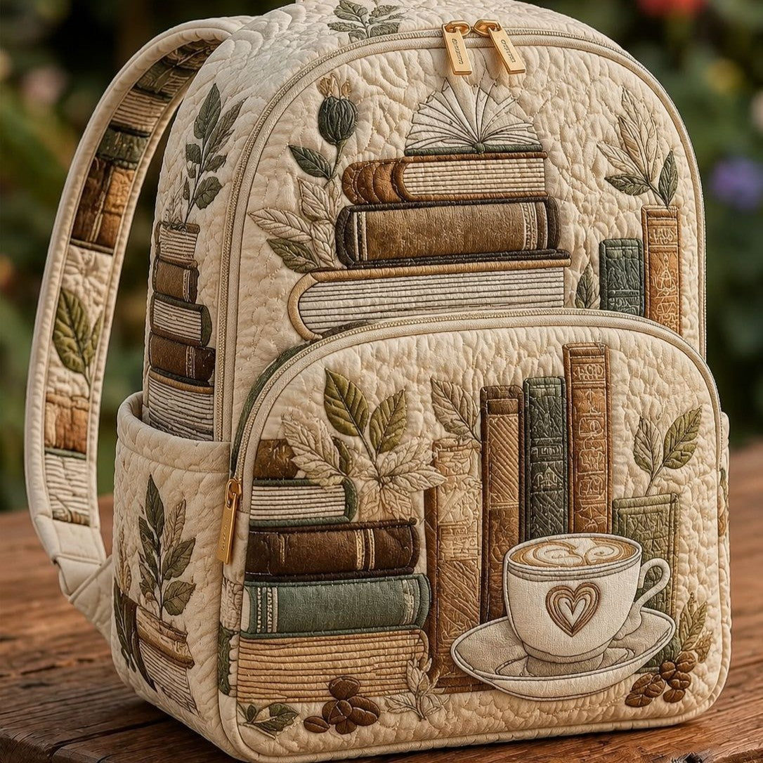 Padded Backpack - Books and Coffee – front view