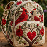Padded Backpack - Red Birds and Roses – front view