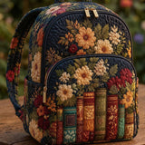 Padded Backpack - Antique Books and Dark Flowers – front view
