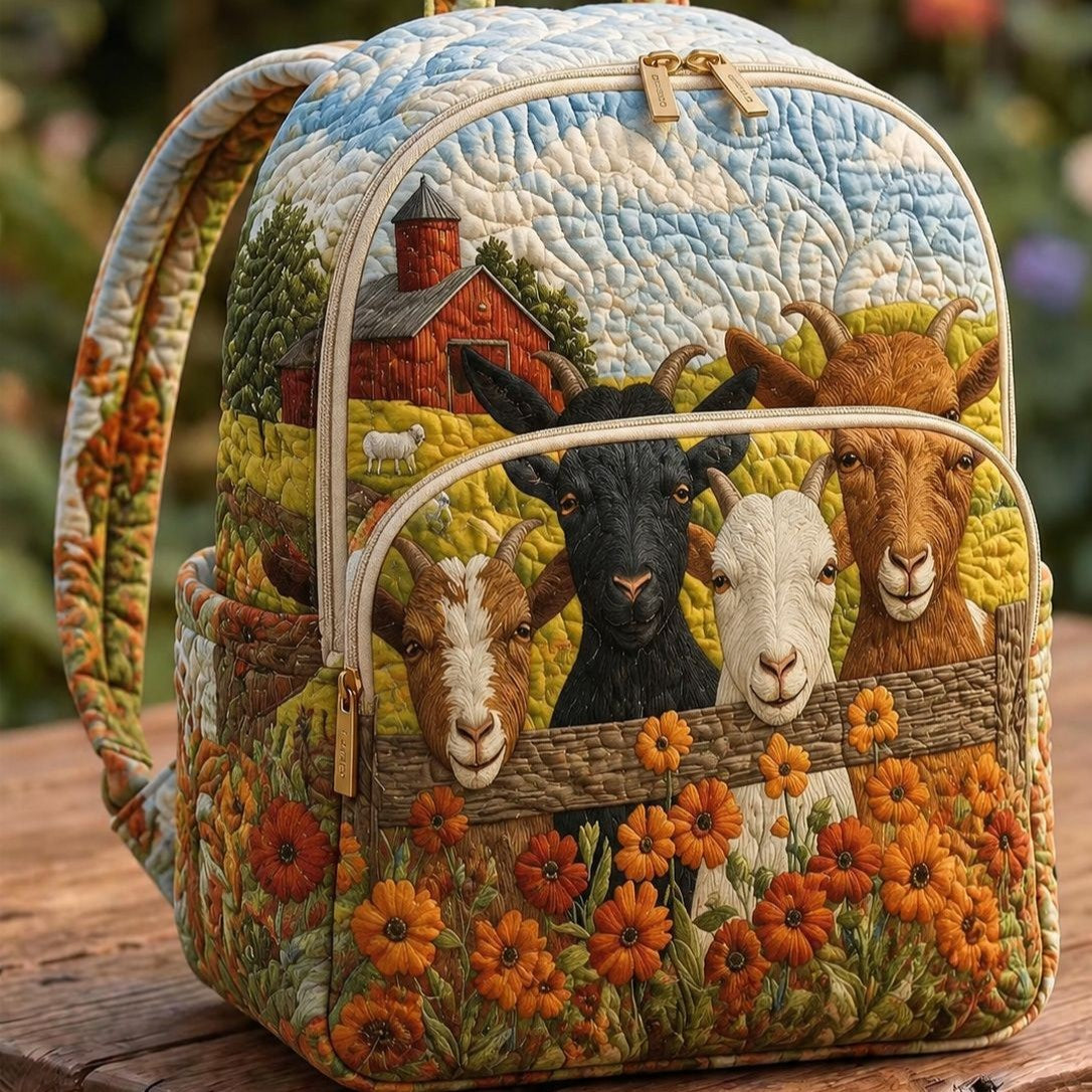 Padded Backpack - Goats in the Village – front view