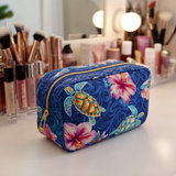 Dark Ocean Turtle Quilted Makeup Bag